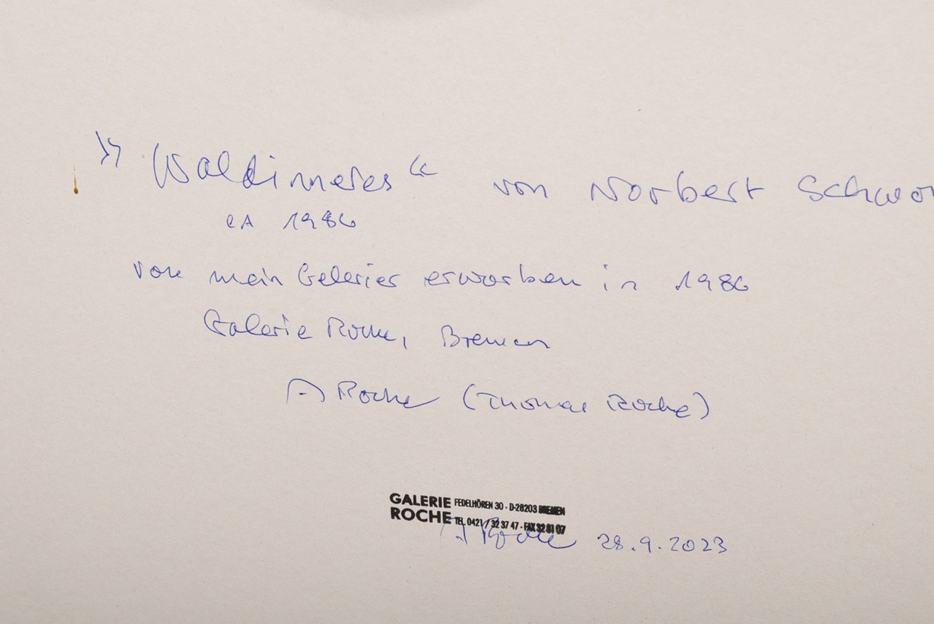 Schwontkowski, Norbert (1949-2013) „Waldinneres“ um 1986, Öl/Mischtechnik/Papier, verso bez./betit. - Bild 4 aus 4