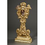 Baroque reliquary with small monastery work "S. Jacobi..." and S. Philippi Ap.", 18th c., carved an