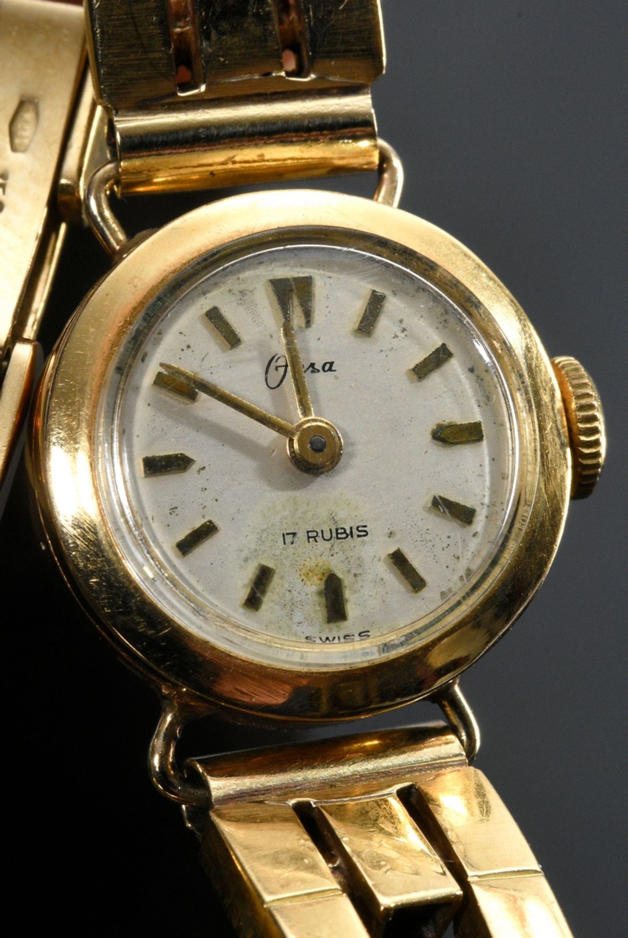 Yellow gold 750 Onsa ladies' wristwatch, manual winding, circa 1950, 25g, l. 18.8cm, working (no gu - Image 2 of 4