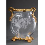 Jugendstil Vase mit fein geschliffenem Dekor "Weiblicher Akt zwischen Ranken" mit feuervergoldeter 