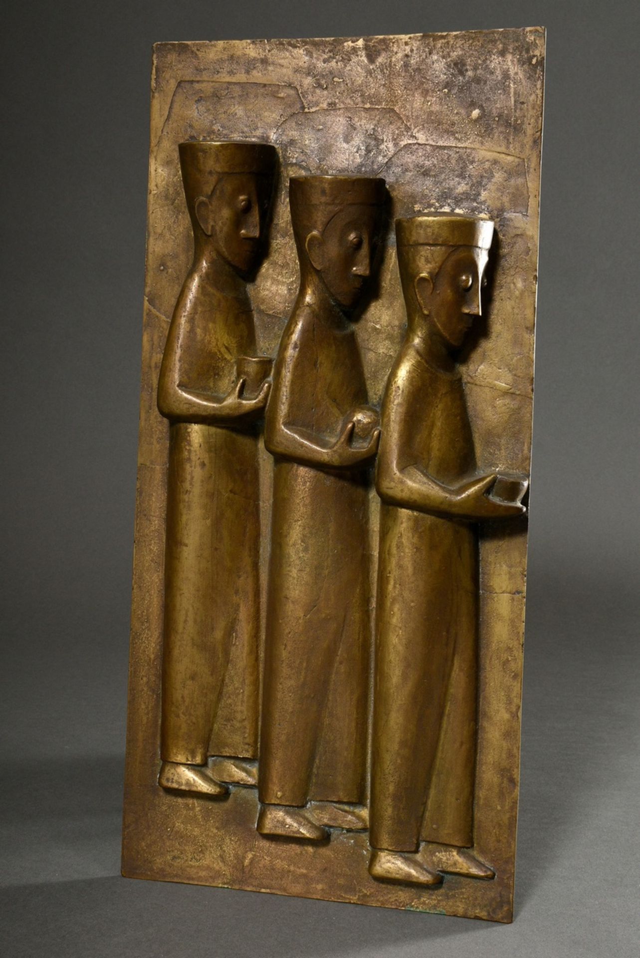 Zenz, Toni (1915-2014) "Heilige Drei Könige" um 1973, Bronze, Hochrelief, Tabernakeltür, 53x24,7cm