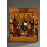 Central Russian icon "Christ Pantocrator" with extended depictions of Deesis and marginal saints (l