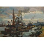 Dekkert, Eugene (1865-1956) "Loading Quay Szczecin Harbour", oil/cardboard, sign. b.r., verso inscr