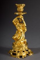 Feuervergoldeter Bronze Leuchter mit plastischer Dekoration "Omphale mit Löwenfell", Ende 19.Jh., H