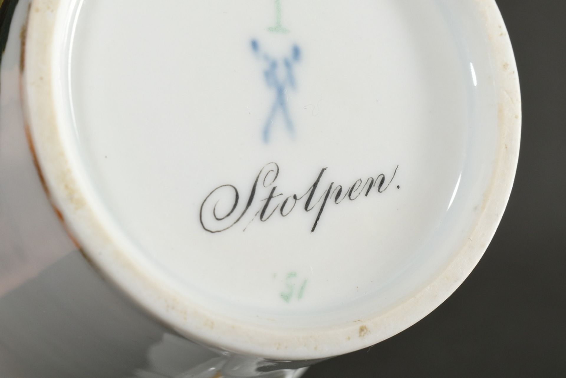 Meissen Biedermeier cup/saucer with flawless depiction of "Stolpen", 19th c., h. 9cm, rubbed gold r - Image 5 of 6