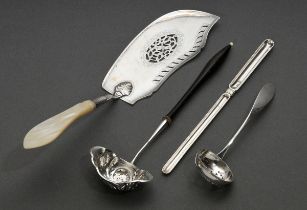 4 Diverse Biedermeier Silber Besteckteile, 19.Jh.: antiker Marklöffel (MZ: Bramfeld & Gutruf, Hambu