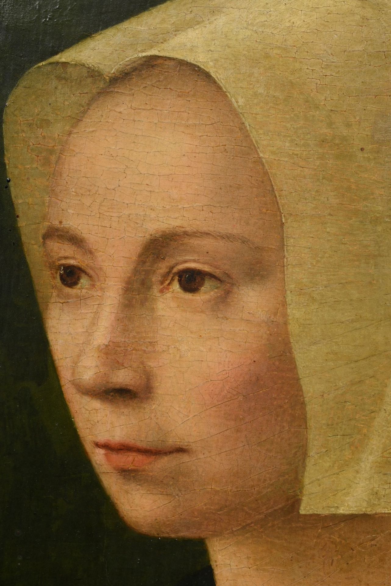 Unbekannter holländischer Meister des 16.Jh. "Portrait einer Dame mit Haube" um 1520, Öl/Holz, park - Bild 3 aus 11