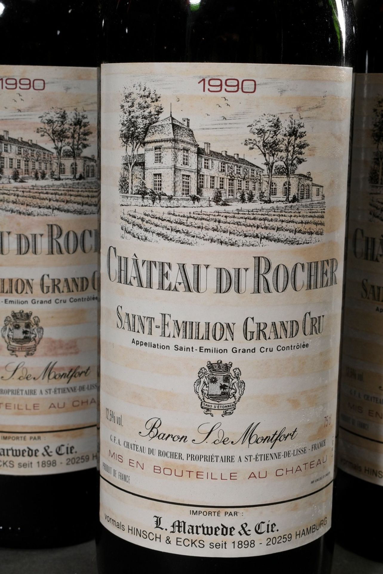 10 Flaschen 1990 Chateau de Rocher, Saint Emilion Grand Cru, Rotwein, Frankreich, 0,75l, hs-in, Eti - Bild 2 aus 4