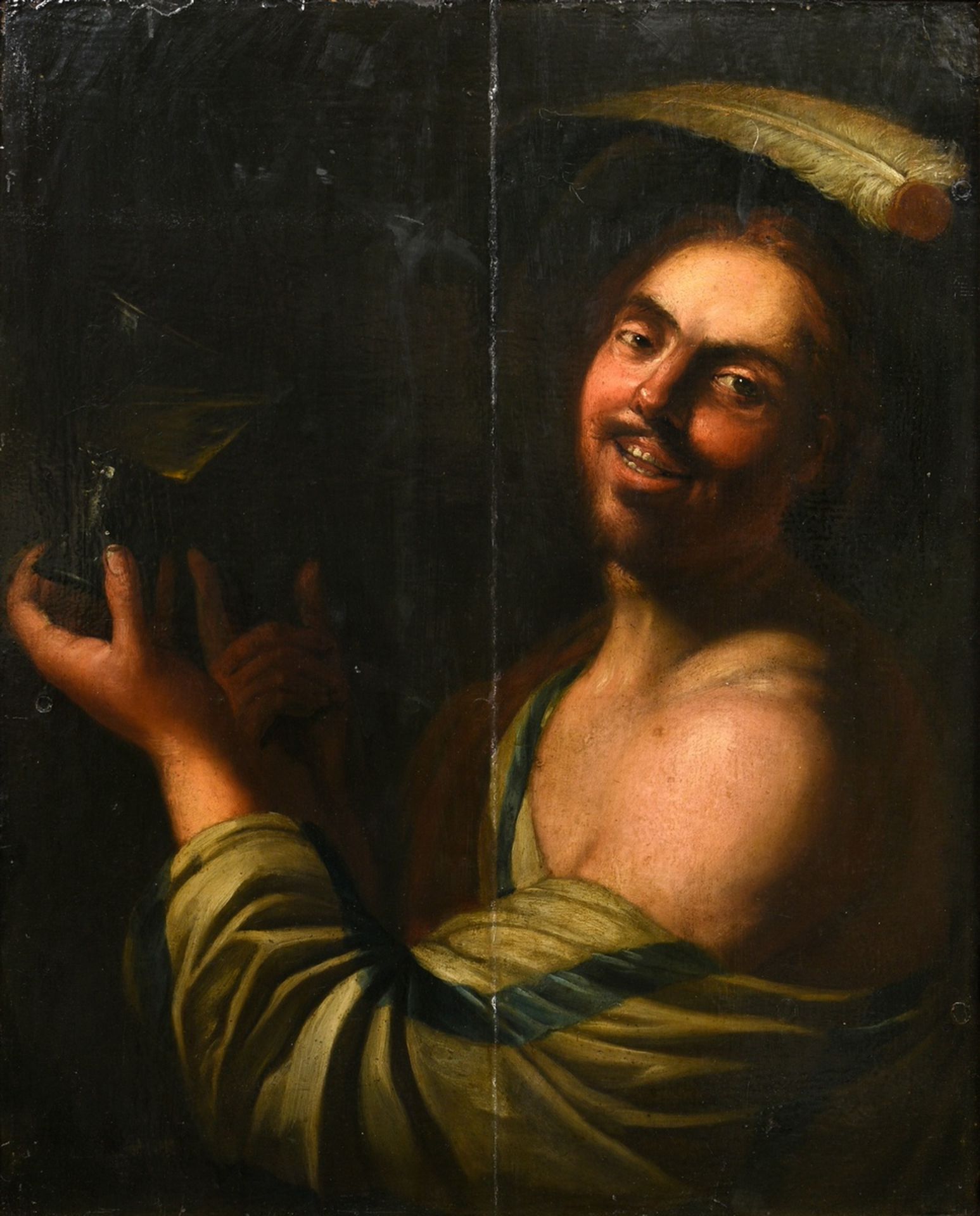 Bijlert, Jan Harmensz. van (1598-1671) "Drinking Man" after Gerrit van Honthorst, oil/wood, verso o
