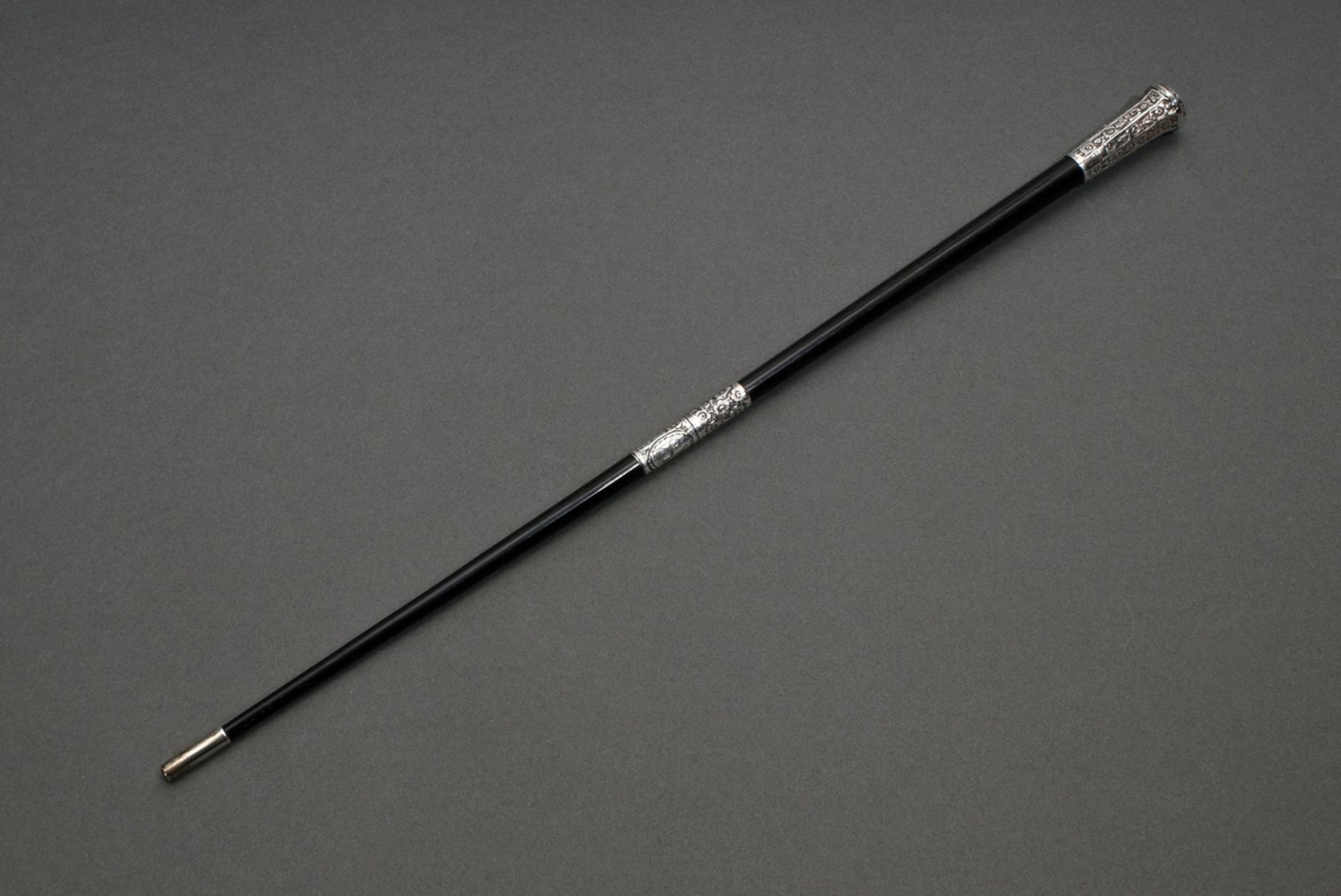 Conductor's baton in original leather case, ebonised wooden shaft with floral ornamented silver 925 - Image 2 of 7