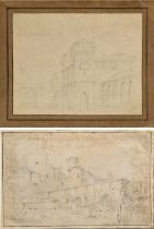 2 Sanquirico, Alessandro (1777-1849) "Mailand" und "Italienische Stadt", Bleistift auf Papier kasch