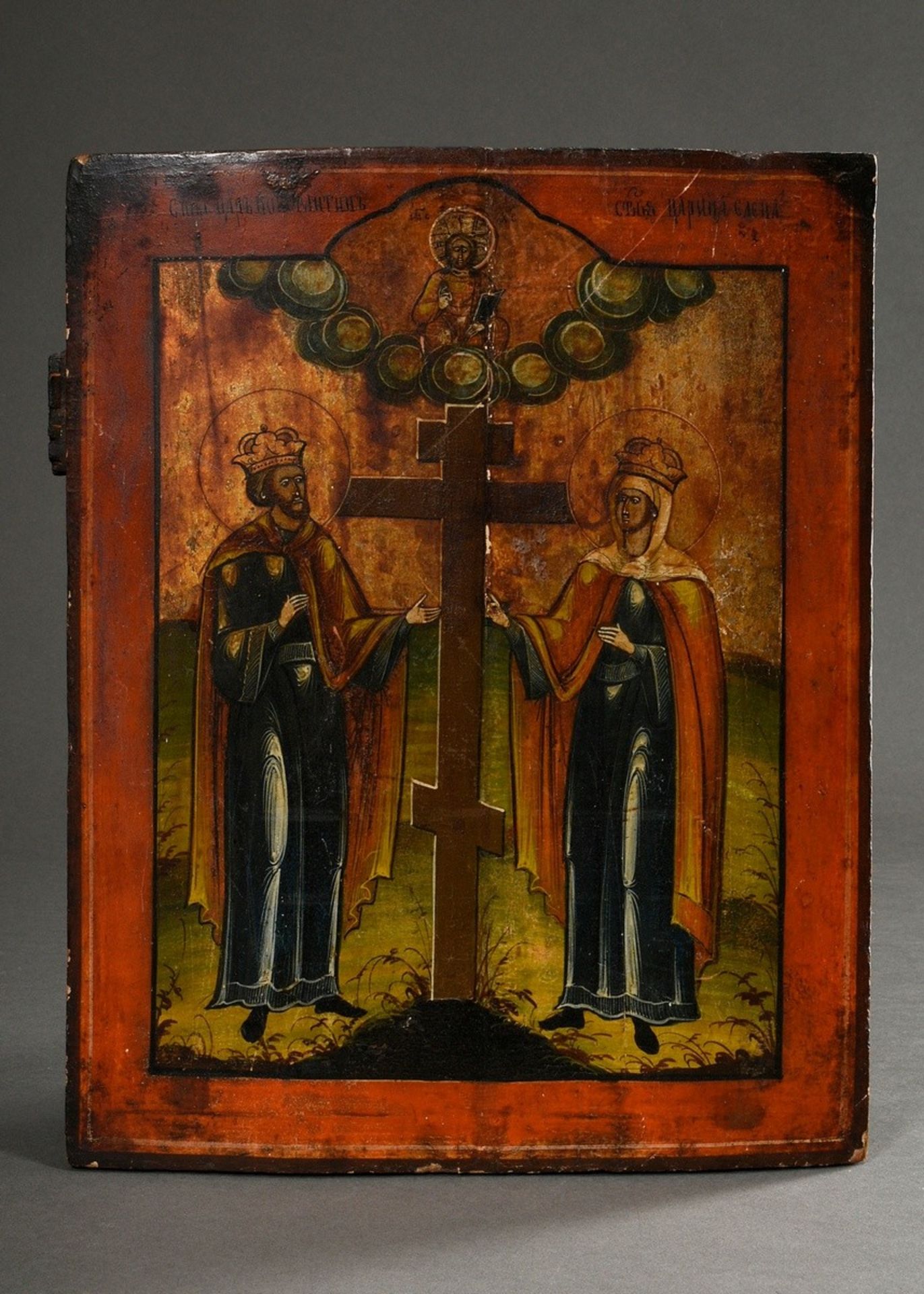 Bäuerliche südrussische Ikone "Kreuzauffindung durch Kaiser Konstantin und seine Mutter Helena", En