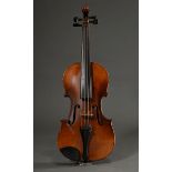 Deutsche Geige, wohl Sachsen um 1900, ohne Zettel, rückseitig gestempelt "Conservatory Violin", zwe