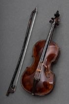 Tortoiseshell miniature instrument of the viola family with bow, England c. 1850, h. 12cm, l. 13cm