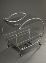 Art Deco tea trolley with arched chrome-plated tubular steel frame and double mirror shelf, rollabl