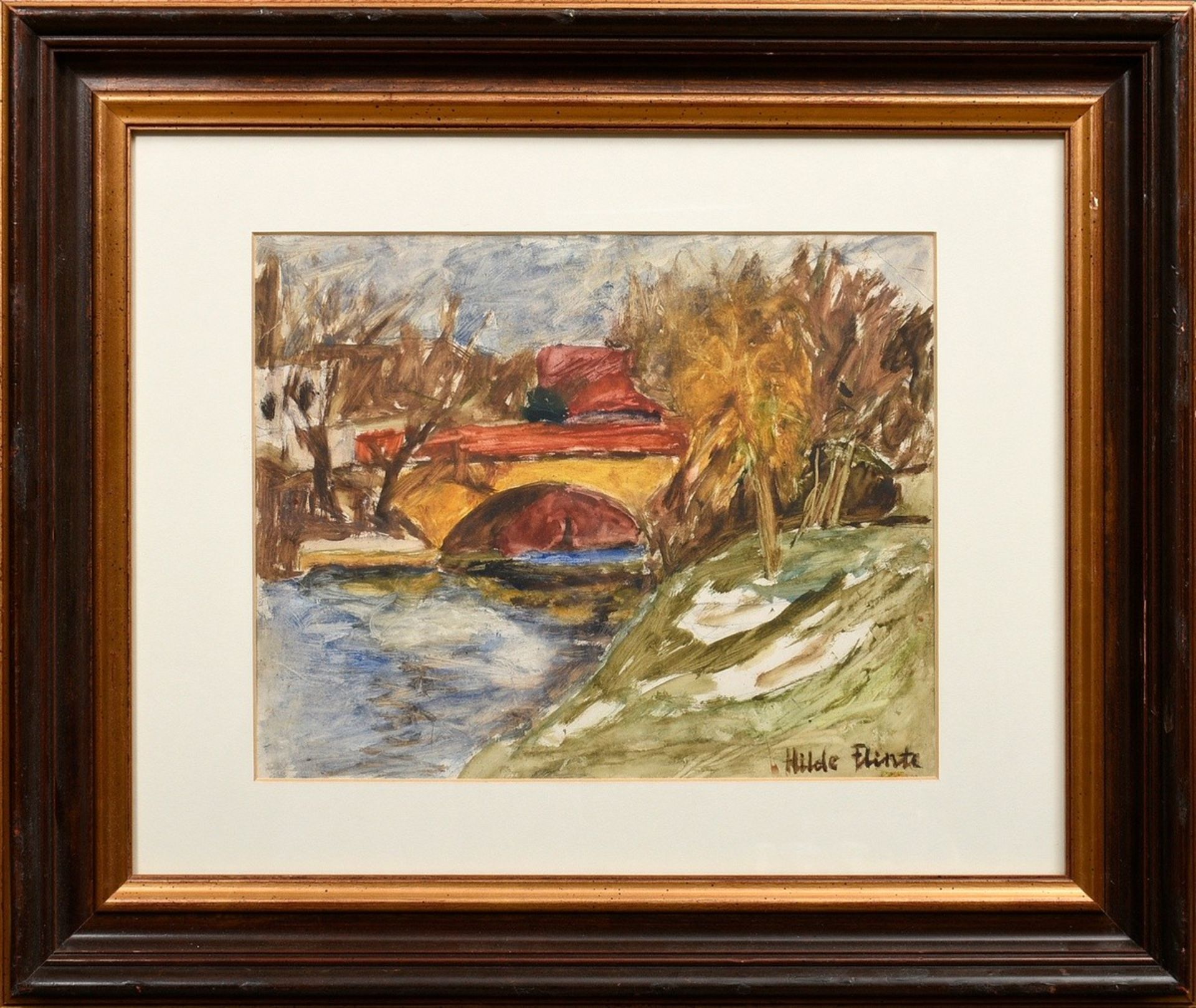 Flinte, Hilde (1923-1995) "Bridge in Hamburg", watercolour/pencil, sign. b.r., 28,5x35,7cm (w.f. 53 - Image 2 of 3