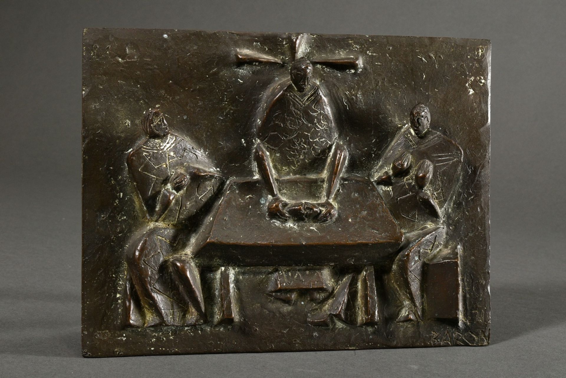 Baron, Josef (1920-2020) "Last Supper" 1971, bronze, high relief, signed/dated below, 21x27.5x3.8cm