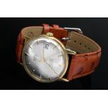 Yellow gold 585 men's wristwatch Roxy Anker, automatic, date, large seconds, hour markers, newly fi