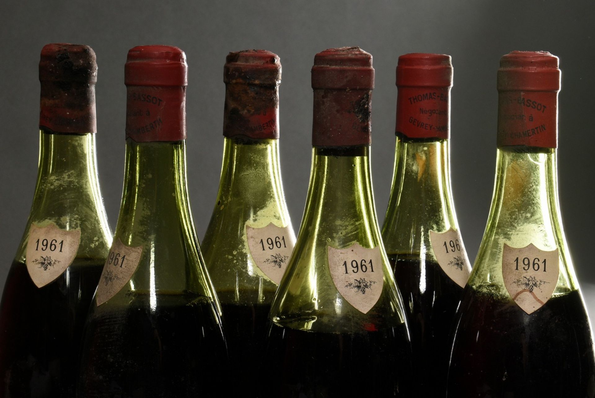 6 Flaschen 1961 Vins fins de la Cote de Nuits, Maison Thomas Bassot, Gevrey-Chambertin, Rotwein, Bu - Bild 4 aus 5