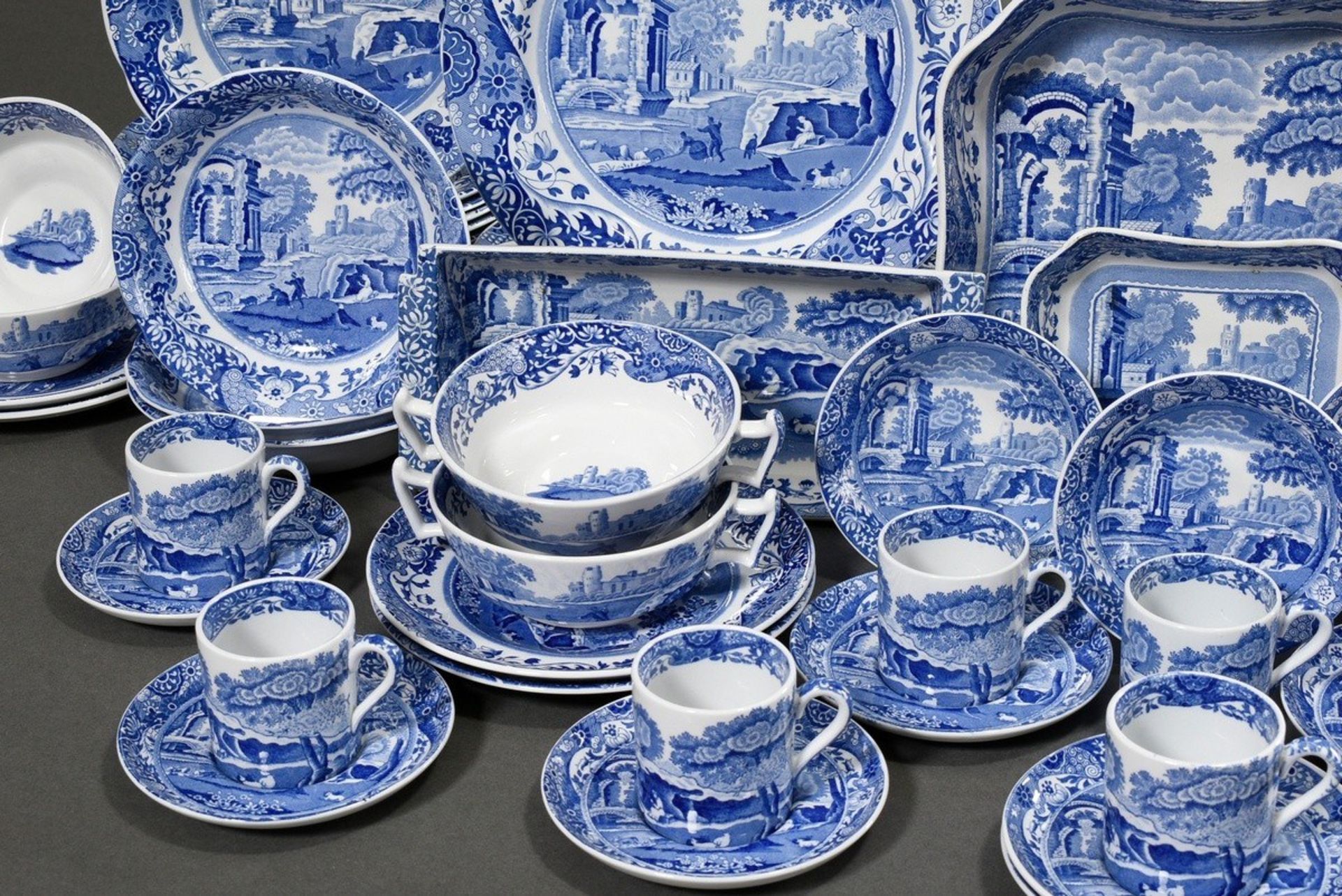 53 Teile Copeland Speiseservice "Spode's Blue Italian", bestehend aus: 11 große Teller (Ø 26,5cm),  - Bild 6 aus 6