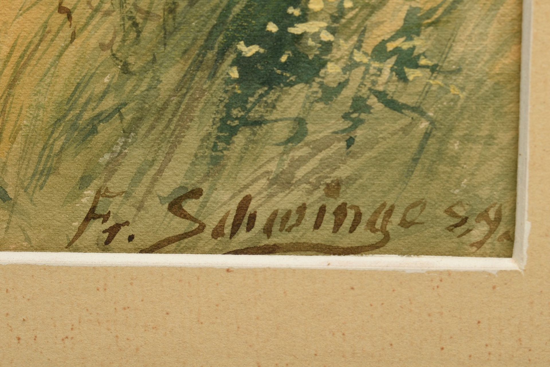 Schwinge, Friedrich (1852-1913) "Feldrain im Sommer" 1889, Aquarell, u.r. sign./dat., verso Klebeet - Bild 3 aus 4