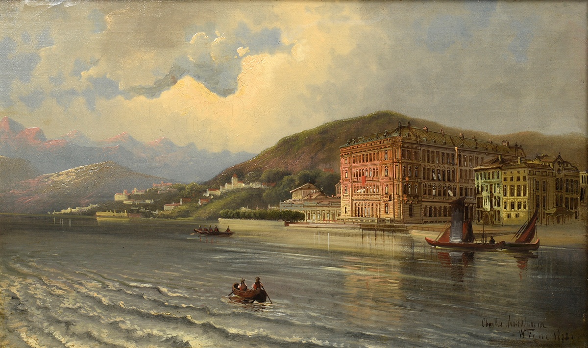 Unknown 19th c. artist (Charles ?) "Palace on the Adriatic" 1878, oil/wood, b.r. illegible sign/dat