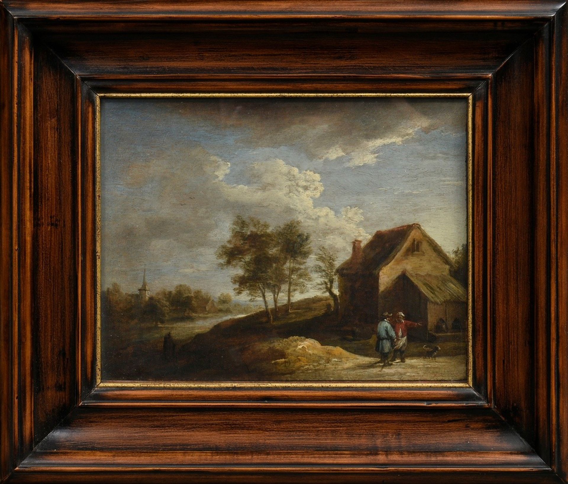 Teniers, David d. Jüngere (1610-1690) "Flußlandschaft mit Bauernkate und Personen", Öl/Holz, parket - Bild 2 aus 4