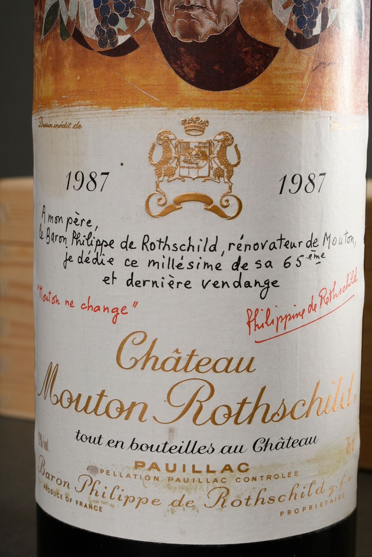 Flasche 1987 Château Mouton Rothschild, Bordeaux, Pauillac, 0,75l, Sammler Edition, Design Hans Ern - Bild 2 aus 5