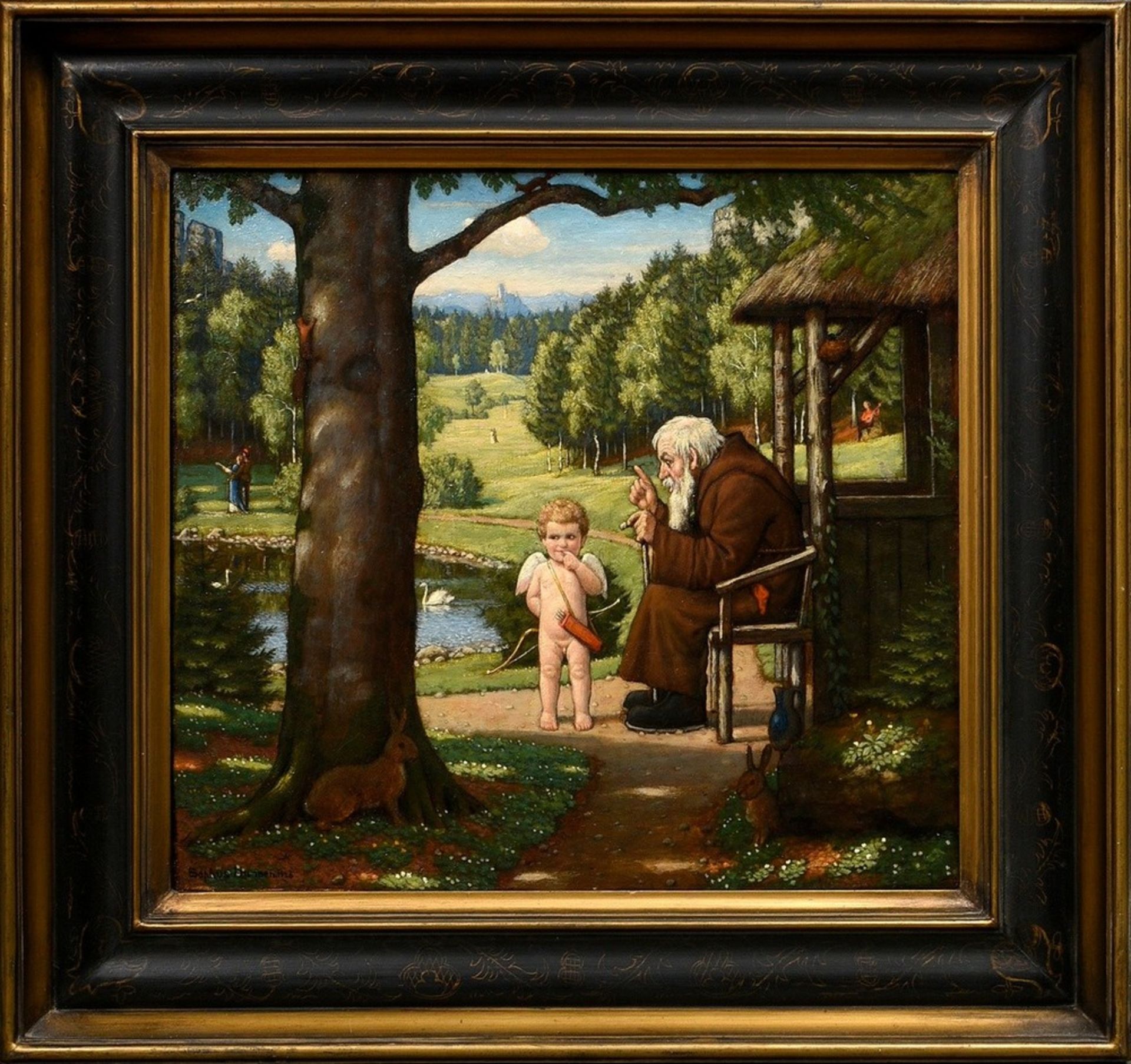 Hansen, Sophus (1871-1959) "Idyll" (Cupid is instructed) 1926, oil/canvas, sign./dat. lower left, v - Image 2 of 6