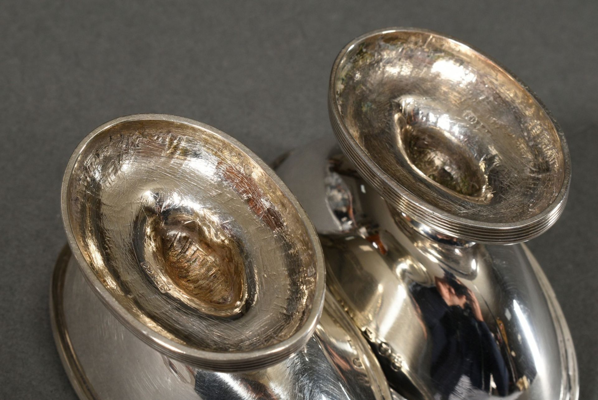 Pair of plain boat-shaped salvers on an oval foot, MZ: Samuel Deakin & Co, Sheffield 1834, silver 9 - Image 4 of 4