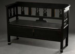 Black coloured kitchen bench with large drawer, linen upholstery and 3 decorative cushions, Hungary