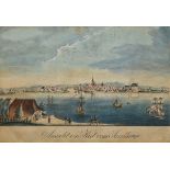 Unknown artist of the 19th c. "View of Kiel from the Sandkruge", watercolour, after a sepia etching