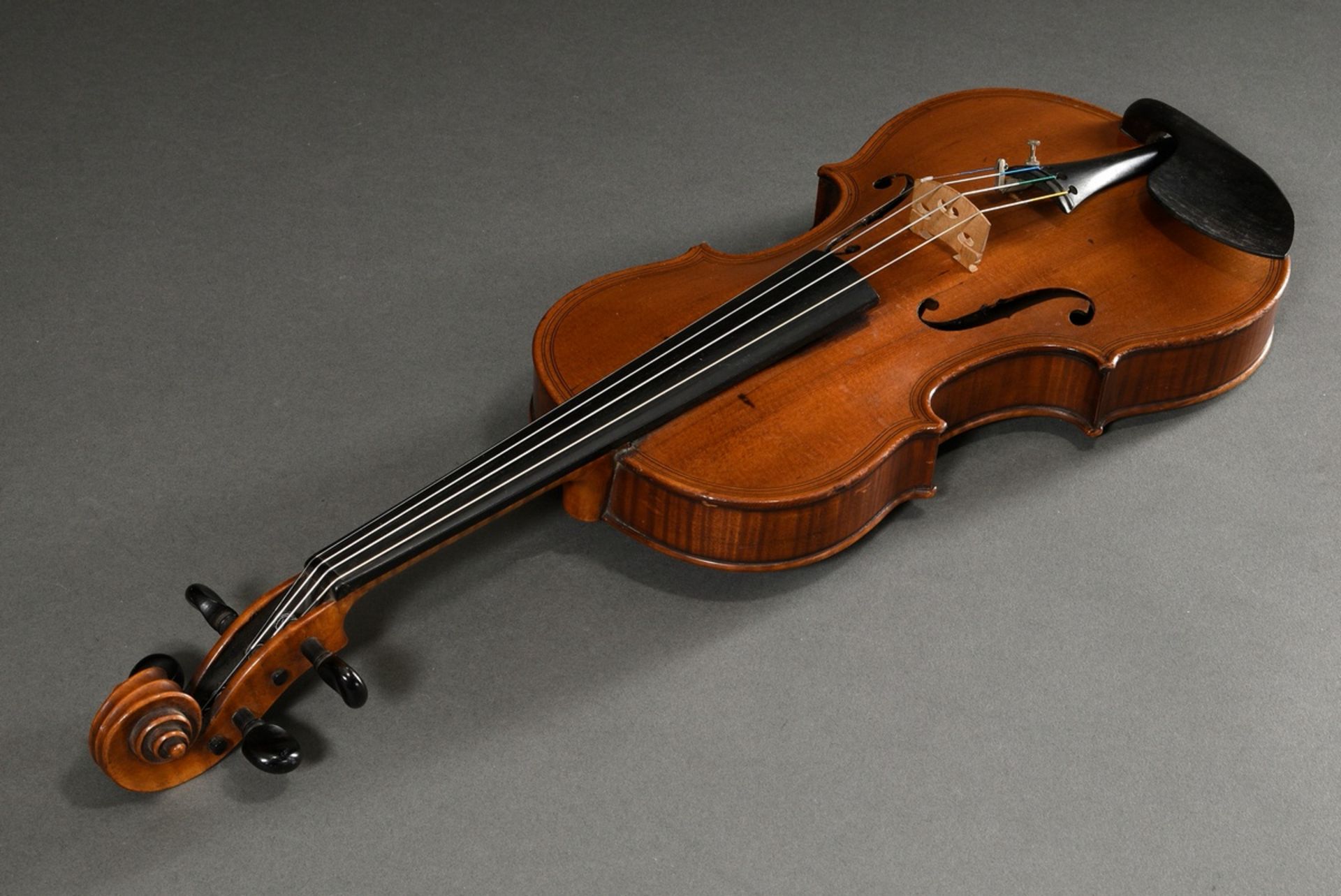Elegant violin after Maggini, German 19th c., fine-grained spruce top, two-piece beautifully flamed - Image 7 of 16