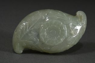 Fine celadon-coloured jade brush washer in Mogul style, palmette shape with "flowers and tendrils" 