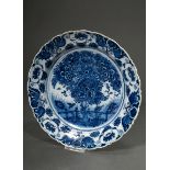 Delft faience plate with floral blue painting, De Porceleyne Claeuw, 18th c., Ø 34.3cm, signs of us