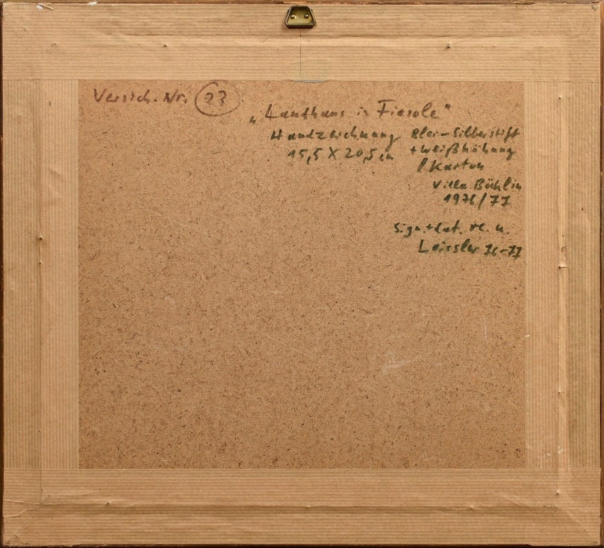 Leissler, Arnold (1939-2014) "Landhaus in Fiesole" 1976/77, Bleistift/Silberstift auf Karton, weiß  - Bild 4 aus 4