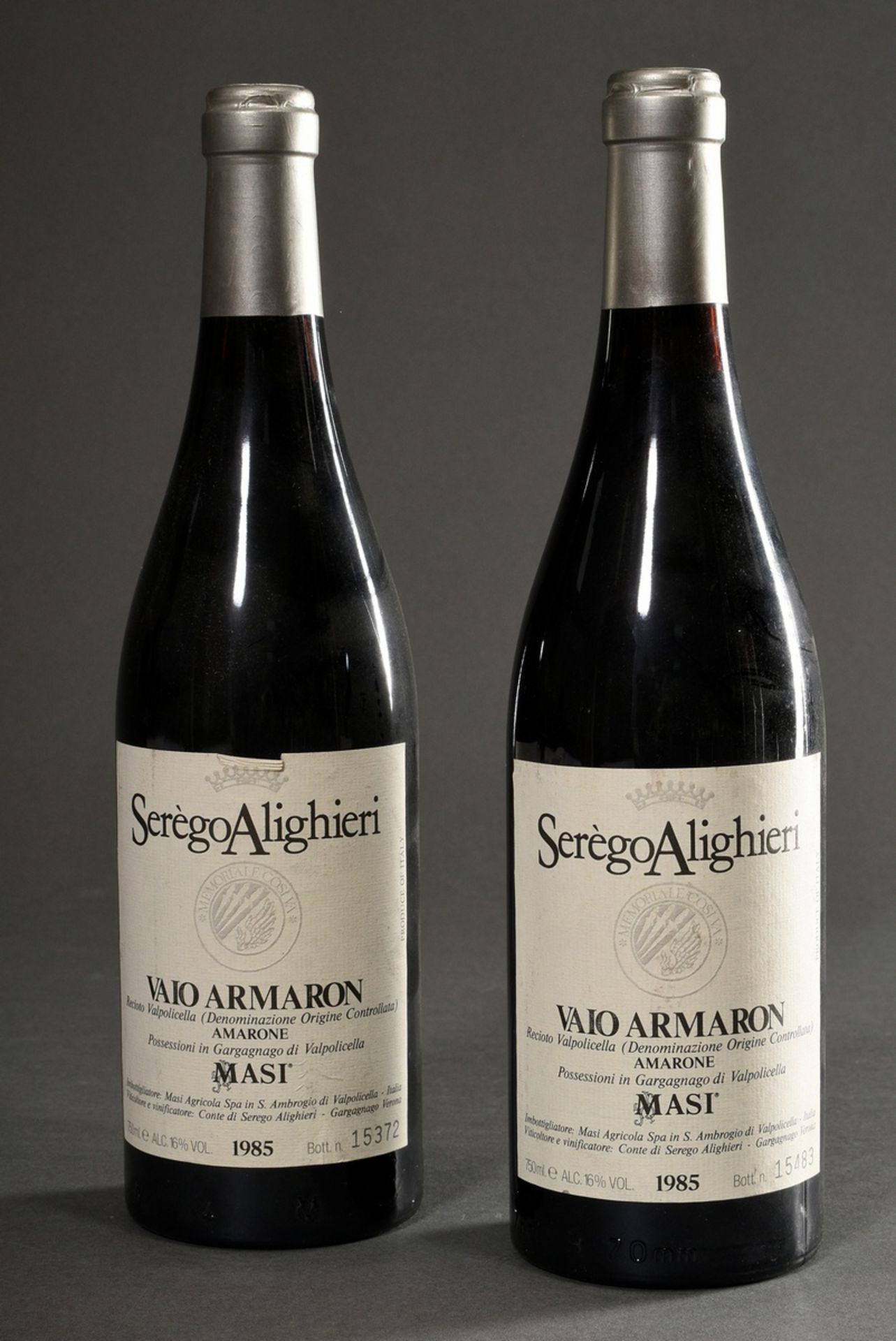 2 Bottles 1985 Masi Serego Alighieri Vaio Armaron, Valpolicella DOC, Red wine, Italy, 0,75l, hs