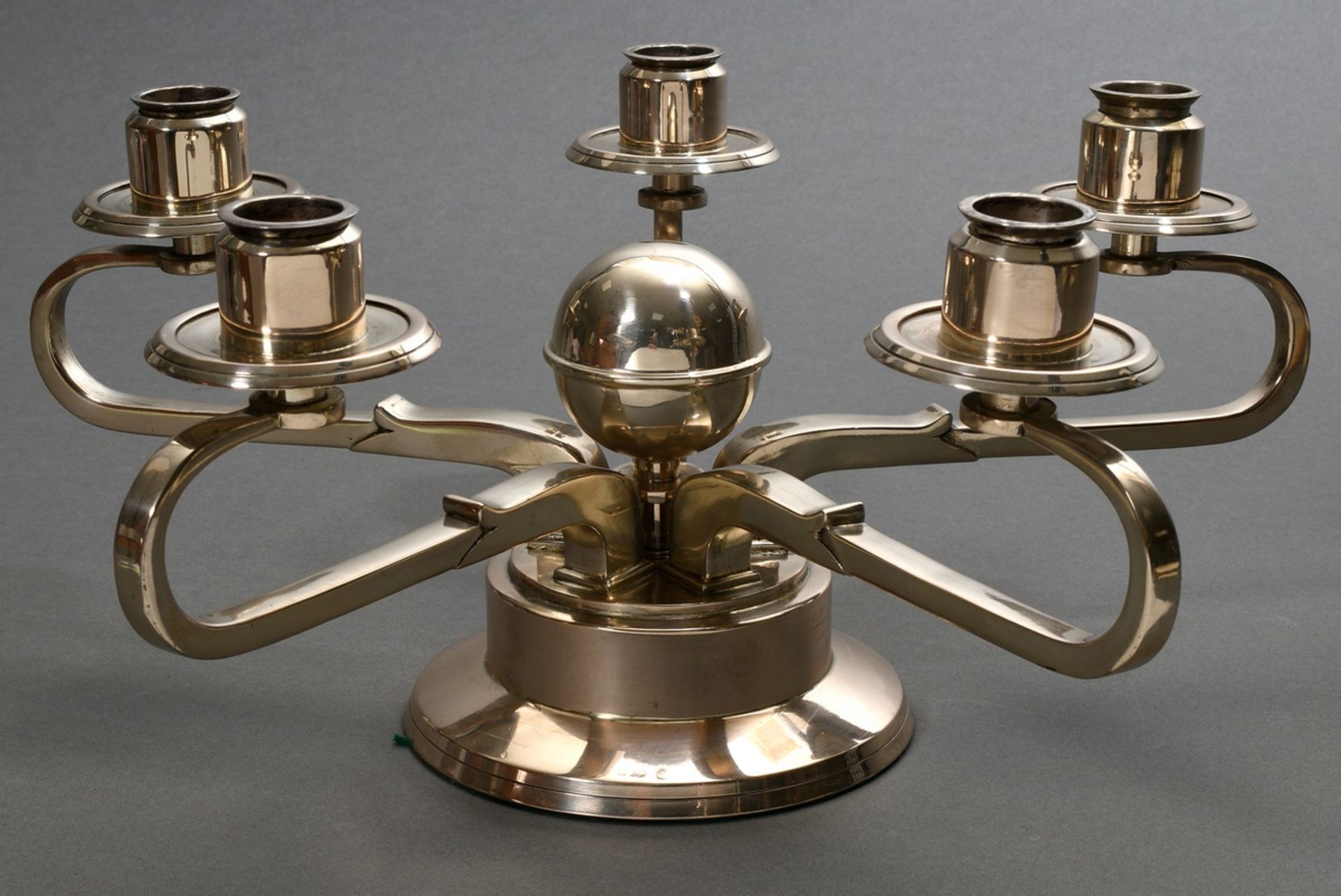 Art Deco girandole with 5 arms around central base, 800 silver filled, h. 17cm, Ø approx. 43cm - Image 5 of 5