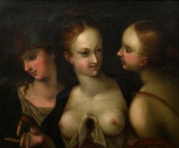 Aachen, Hans von (1552-1615) Nachfolge "Pallas Athene, Aphrodite und Hera", 17.Jh., Öl/Leinwand, do