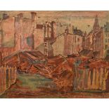 Hüther, Julius (1881-1954) "Houses and Ruins" (probably Munich) 1945(?), watercolour/coloured penci