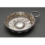 French Tastevin bowl with half humped and half fluted wall and snake-shaped handle, owner's mark "C