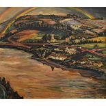 Hüther, Julius (1881-1954) "Wernstein am Inn with rainbow (seen from Neuburg Castle)" 1948 (?), oil