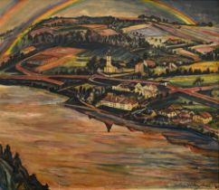 Hüther, Julius (1881-1954) "Wernstein am Inn mit Regenbogen (von Schloß Neuburg aus gesehen)" 1948