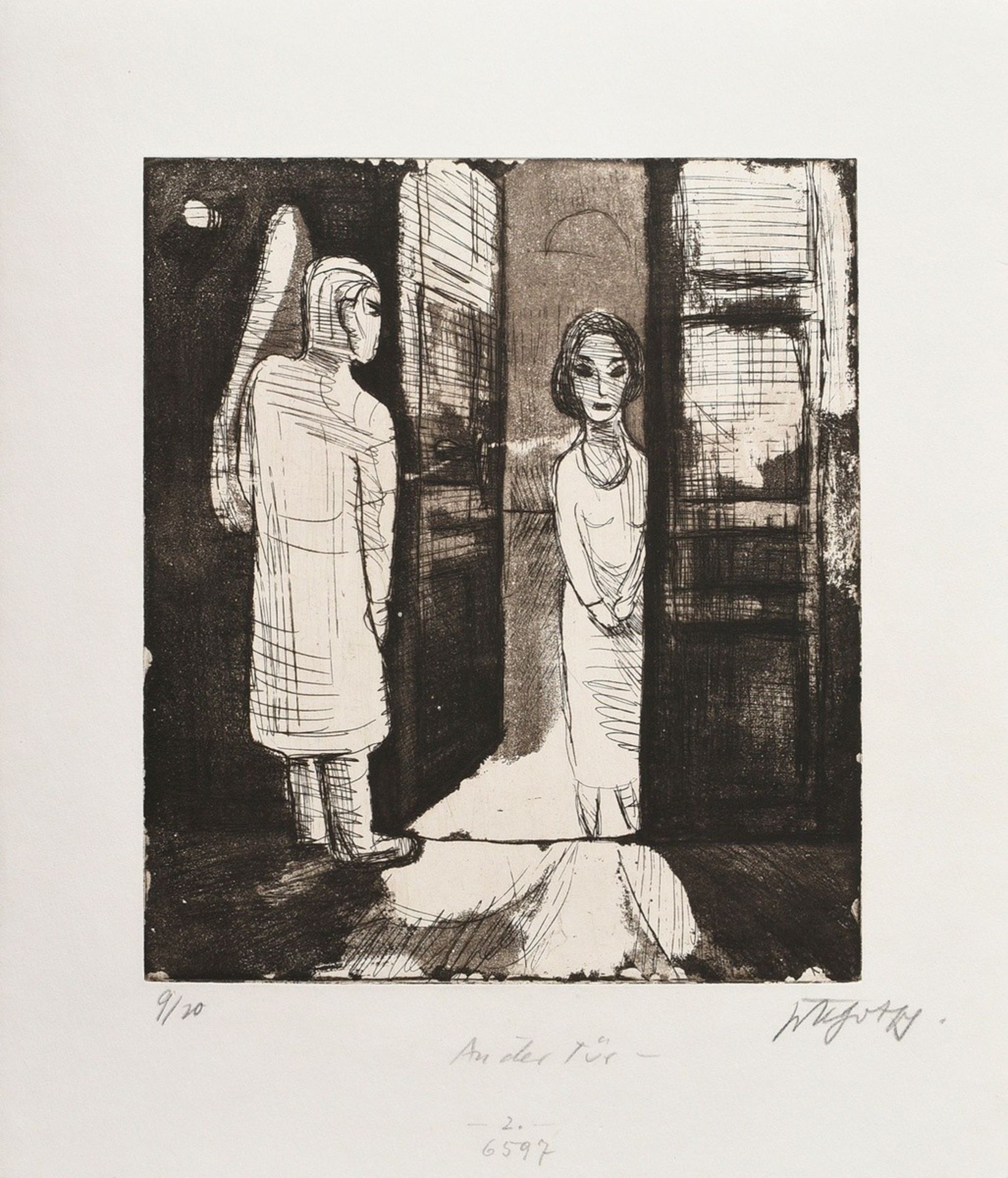 Gotsch, Friedrich Karl (1900-1984) "At the door", etching, 9/20, sign./titl./num. below, PM 24.8x21 - Image 2 of 3