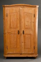 Alpine pitchpine wardrobe or children's wardrobe with slightly curved gable, carved relief cartouch