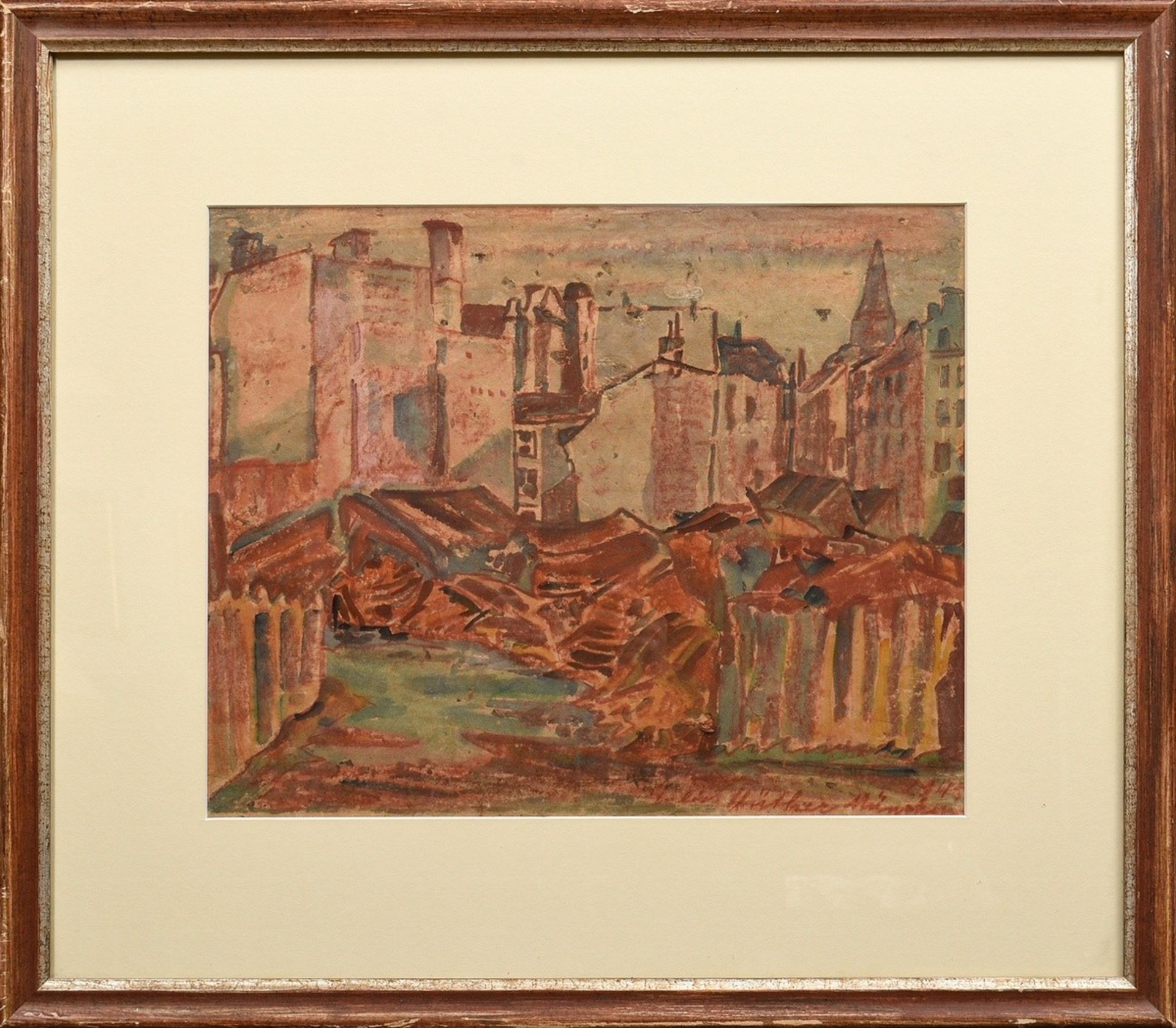 Hüther, Julius (1881-1954) "Houses and Ruins" (probably Munich) 1945(?), watercolour/coloured penci - Image 2 of 3