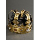Antique crown of the Virgin Mary with glass stones, probably South German, 19th century, gilt metal