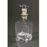 Small square bottle with silver 925 neck and plastic silver-plated plug "Lacing fox", h. total 15.5