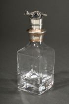 Small square bottle with silver 925 neck and plastic silver-plated plug "Lacing fox", h. total 15.5