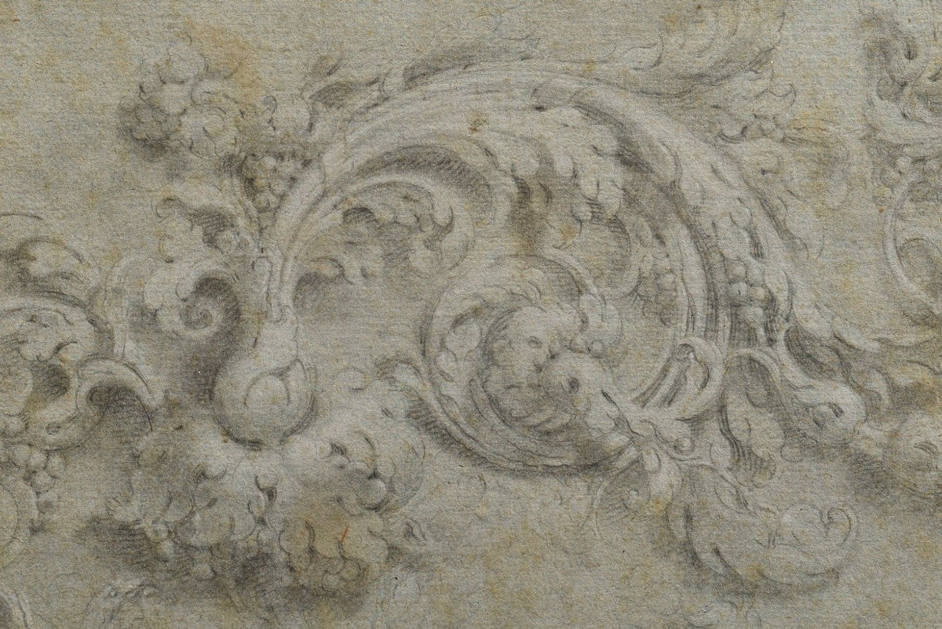 Unbekannter Künstler des 18.Jh. "Adler mit Rankenornament", Bleistiftstudie auf blauem Tonpapier, a - Bild 2 aus 3